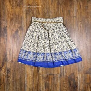 Zara Basic SMALL cotton silk boho floral paisley belted smocked A-line shirt